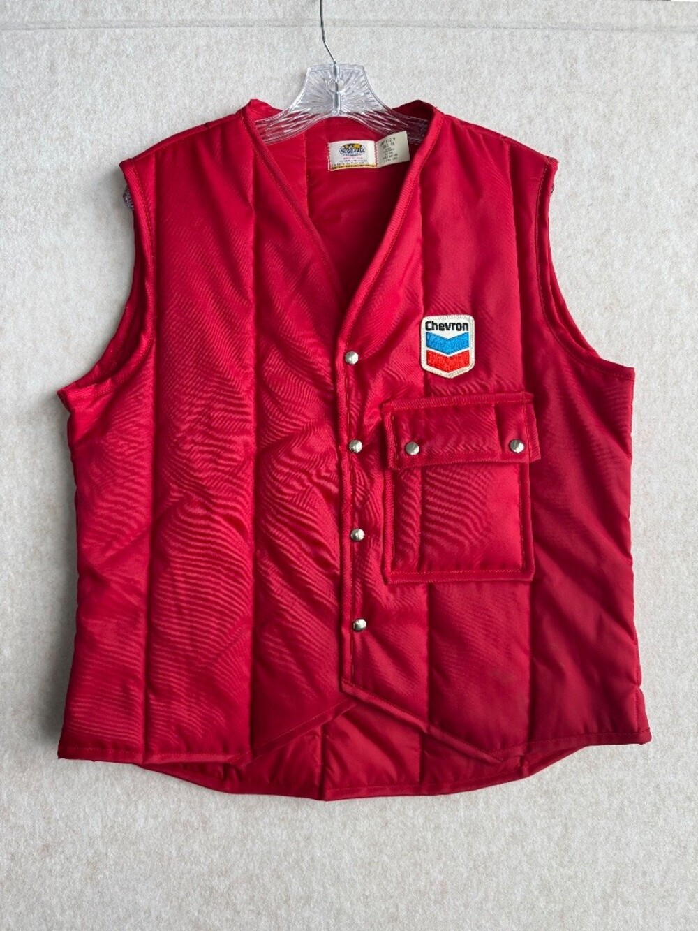 Vintage Chevron Gas Station Service Uniform Vest USA Made Riverside Size 44 Red